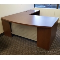 Mahogany Bow Front L Suite Desk with Aluminum Modesty Panel
